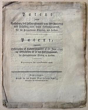 Patent wegen Aufhebung des Hökerreglements vom 6ten Juni 1755 und Erlassung eines neuen Hökerregl...