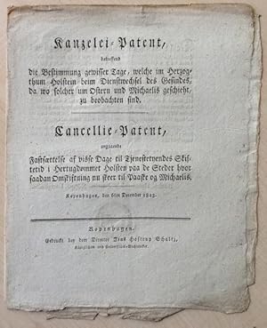 Kanzelei-Patent, betreffend die Bestimmung gewisser Tage, welche im Herzogthum Holstein beim Dien...