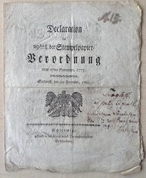 Declaration des 29sten §. der Stempelpapier-Verordnung vom 27sten November, 1775.
