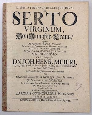 Seller image for Disputatio inauguralis juridica, de serto virginum, Von Jungfer-Crantz. for sale by Buch & Consult Ulrich Keip