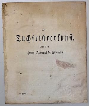 Bild des Verkufers fr Die Tuchfrisirerkunst. (Aus: Schauplatz der Knste und Handwerke. bersetzt und mit Anmerkungen hrsg. von D. G. Schreber. VI. Theil. zum Verkauf von Buch & Consult Ulrich Keip