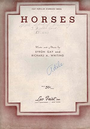 Imagen del vendedor de Horses : Novelty Fox Trot Song - Vintage Sheet Music a la venta por ! Turtle Creek Books  !