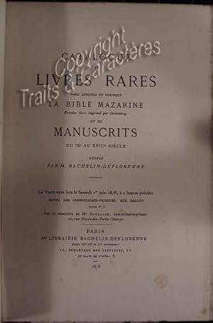 Catalogue de livres rares parmi lesquels on remarque la Bible Mazarine, premier livre imprimé par...