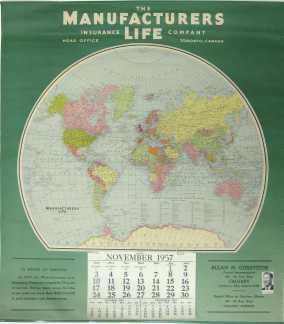 Original 1957 Calendar Displaying World Map