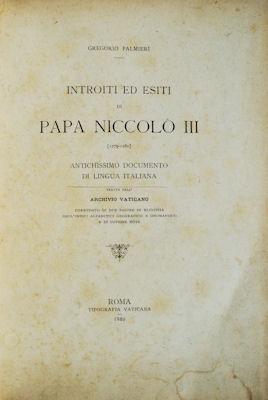 Immagine del venditore per INTROITI ED ESITI DI PAPA NOCCOL III [1279-1280]. venduto da Livraria Castro e Silva