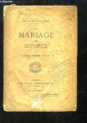 Seller image for Du Mariage au Divorce for sale by Le-Livre