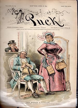 Imagen del vendedor de Lithograph: 'Their Marriage Is a Failure".engraving (colored) from Puck Humorous Weekly, April 16, 1890 (Volume XXVII No. 684) a la venta por Dorley House Books, Inc.