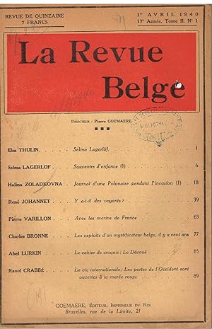 LA REVUE BELGE 1940 Tome II N° 1