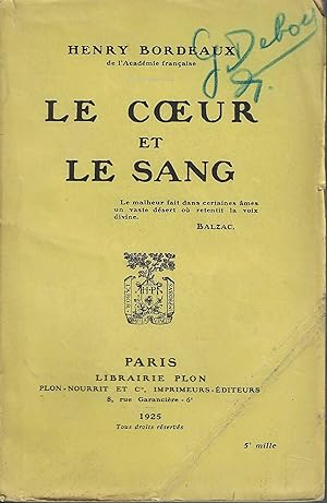 Bild des Verkufers fr LE COEUR ET LE SANG zum Verkauf von Librairie l'Aspidistra