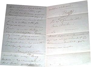 Bild des Verkufers fr Lettre autographe signe de Alexandre Philippe, marquis de Massa adresse  la Duchesse de MASSA zum Verkauf von JOIE DE LIRE