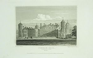 Original Antique Engraving Illustrating Cobham Hall (South West View) in Kent, The Seat of The Ea...