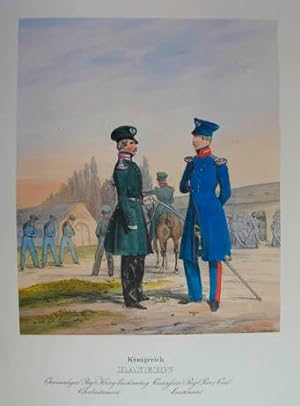 Immagine del venditore per Knigreich Bayern. Chevauxlegers Regt. Herzog Leuchtenberg Oberlieutenant. Cuirassier Regt. Prinz Carl. Lieutenant.- Altkolorierte Lithographie aus H. A. Eckert und D. Monten "Das deutsche Bundesheer in charakteristischen Gruppen." Wrzburg, Chr. Weiss 1838, 25,5 x 20,5 cm venduto da Antiquariat Johannes Mller