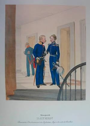 Immagine del venditore per Knigreich Bayern. Pensionirter Oberstlieutenant der Infanterie, Major  la suite der Cavallerie.- Altkolorierte Lithographie aus H. A. Eckert und D. Monten "Das deutsche Bundesheer in charakteristischen Gruppen." Wrzburg, Chr. Weiss 1838, 24,5 x 20,5 cm venduto da Antiquariat Johannes Mller