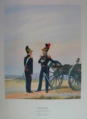 Königreich Bayern. Fussartillerie.- Altkolorierte Lithographie aus H. A. Eckert und D. Monten "Da...