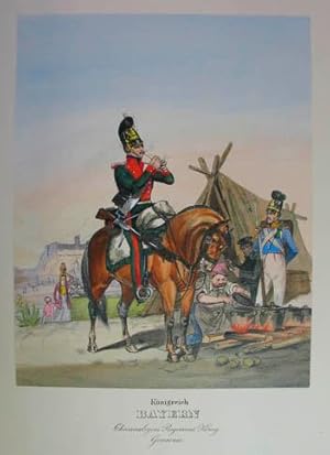 Immagine del venditore per Knigreich Bayern. Chevauxlegers Regiment Knig. Gemeiner. Altkolorierte Lithographie aus H. A. Eckert und D. Monten "Das deutsche Bundesheer in charakteristischen Gruppen." Wrzburg, Chr. Weiss 1838, 26 x 20,5 cm venduto da Antiquariat Johannes Mller