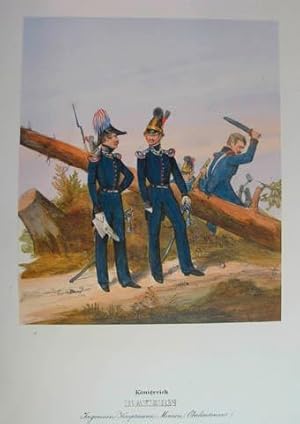 Immagine del venditore per Knigreich Bayern. Ingenieurs (:Hauptmann:) Mineurs (:Oberlieutenant:).- Altkolorierte Lithographie aus H. A. Eckert und D. Monten "Das deutsche Bundesheer in charakteristischen Gruppen." Wrzburg, Chr. Weiss 1838, 24,5 x 20,5 cm venduto da Antiquariat Johannes Mller