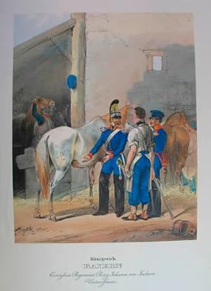 Immagine del venditore per Knigreich Bayern. Cuirassier Regiment, Prinz Johann von Sachsen. Unteroffiziere.- Altkolorierte Lithographie aus H. A. Eckert und D. Monten "Das deutsche Bundesheer in charakteristischen Gruppen." Wrzburg, Chr. Weiss 1838, 26 x 20,5 cm venduto da Antiquariat Johannes Mller