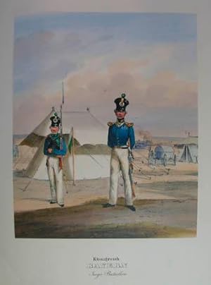 Immagine del venditore per Knigreich Bayern. Jaeger Bataillon.- Altkolorierte Lithographie aus H. A. Eckert und D. Monten "Das deutsche Bundesheer in charakteristischen Gruppen." Wrzburg, Chr. Weiss 1838, 25,5 x 20,5 cm venduto da Antiquariat Johannes Mller