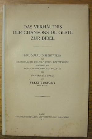 Immagine del venditore per Das Verhltnis der Chansons de Geste zur Bibel. venduto da Bouquinerie du Varis