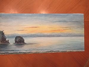 Original Large Watercolor Of A Sunset Viewed From A Beach (Probably Laguna Beach Or On Catalina I...