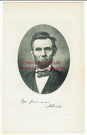 Oval Portrait of Abraham Lincoln on Japan vellum with facsimile inscription and signature