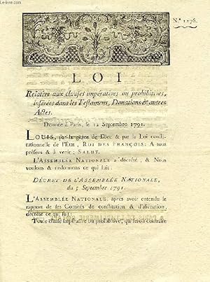 Seller image for LOI, N 1276, RELATIVE AUX CLAUSES IMPERATIVES OU PROHIBITIVES INSEREES DANS LES TESTAMENS, DONATIONS & AUTRES ACTES for sale by Le-Livre