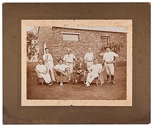 A vintage gelatin silver photograph (approximately 150 x 200 mm) of a group of adult male tennis ...