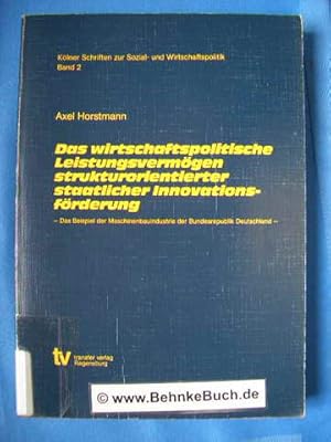 Bild des Verkufers fr Das wirtschaftspolitische Leistungsvermgen strukturorientierter staatlicher Innovationsfrderung : Das Beispiel der Maschinenbauindustrie der Bundesrepublik Deutschland. Klner Schriften zur Sozial- und Wirtschaftspolitik Band 2. zum Verkauf von Antiquariat BehnkeBuch