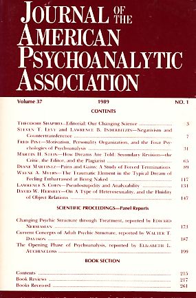 Bild des Verkufers fr Journal of the American Psychoanalytic Association. (= Kompletter Jahrgang). 1989. Volume 37. Part 1 - 4. zum Verkauf von Fundus-Online GbR Borkert Schwarz Zerfa