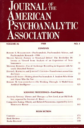 Bild des Verkufers fr Journal of the American Psychoanalytic Association. (= Kompletter Jahrgang). 1988. Volume 36. Part 1 - 4. zum Verkauf von Fundus-Online GbR Borkert Schwarz Zerfa