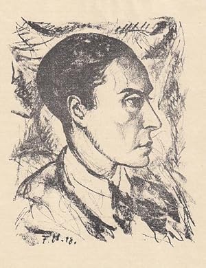 Imagen del vendedor de Portrt. Brustbild im Profil nach rechts. Lithographie von Felix Heckendorf, Blattgre: 23 x 18 cm, 1918. a la venta por Antiquariat Michael Eschmann