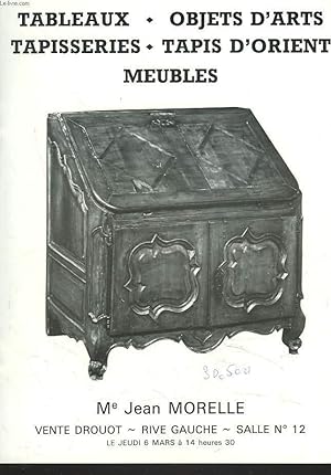 Bild des Verkufers fr TABLEAUX OBJETS D'ART, TAPISSERIES, TAPIS D4ORIENT. MEUBLES. VENTE LE 6 MARS. zum Verkauf von Le-Livre