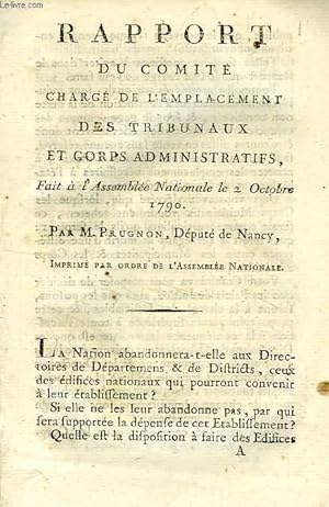 Seller image for RAPPORT DU COMITE CHARGE DE L'EMPLACEMENT DES TRIBUNAUX ET CORPS ADMINISTRATIFS for sale by Le-Livre