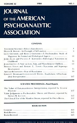 Bild des Verkufers fr Journal of the American Psychoanalytic Association. (= Kompletter Jahrgang). 1984. Volume 32. Part 1 - 4. zum Verkauf von Fundus-Online GbR Borkert Schwarz Zerfa