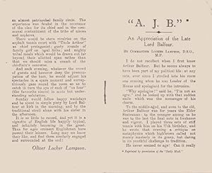 "A. J. B." An Appreciation of the Late Lord Balfour [Arthur Balfour]