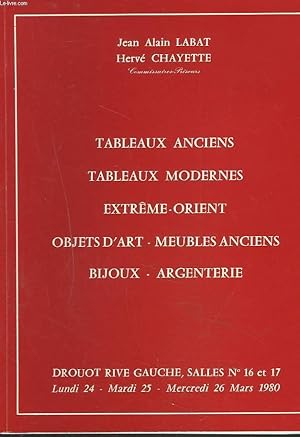 Bild des Verkufers fr TABLEAUX ANCIENS ET MODERNES. EXTREME ORIENT. OBJETS D'ART, MEUBLES ANCIENS. BIJOUX. ARGENTERIE. LE 26 MARS 1980. zum Verkauf von Le-Livre