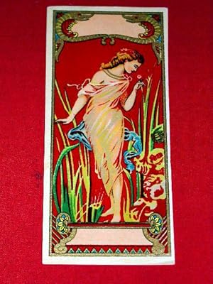 Bild des Verkufers fr Trs belle tiquette chromolithographie ancienne preuve avant la lettre Reprsentant une femme style Art-Nouveau zum Verkauf von JOIE DE LIRE