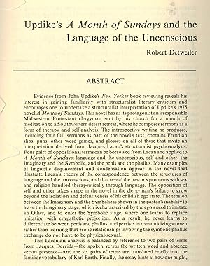 Bild des Verkufers fr Updike's a Month of Sundays and the Language of the Unconscious zum Verkauf von ! Turtle Creek Books  !