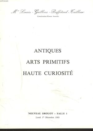 Image du vendeur pour ANTIQUES. ARTS PRIMIIFS. HAUTE CURIOSITE. VENTE LE 1er DECEMBRE 1980. mis en vente par Le-Livre