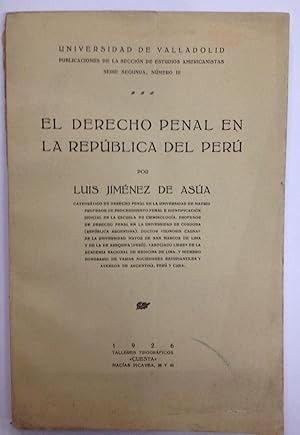 Imagen del vendedor de EL DERECHO PENAL EN LA REPUBLICA DEL PERU a la venta por Libreria Jimenez (Libreria A&M Jimenez)