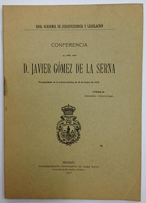 Immagine del venditore per DERECHO MUNICIPAL. Conferencia pronunciada en la Real Academia de Jurisprudencia y Legislacin venduto da Libreria Jimenez (Libreria A&M Jimenez)