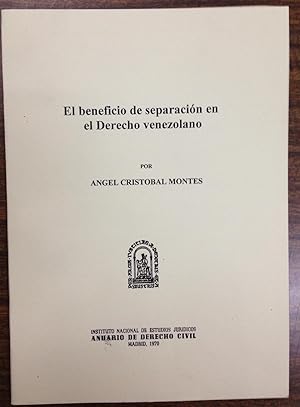 Imagen del vendedor de EL BENEFICIO DE SEPARACION EN EL DERECHO VENEZOLANO (Publicado en el Anuario de D civil) a la venta por Libreria Jimenez (Libreria A&M Jimenez)