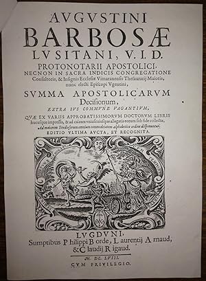 Bild des Verkufers fr SVMMA APOSTOLICARVM Decifionum, Extra Ivs commvne vagantivm, QUAE EX VARIIS APROBATISSIMORVM DOCTORVM LIBRIS. hucufque impreffis, & as calcem vniufcuiufque allegatis eorum fub fide collectae, Ad maiorem Studio forum omnium commoditatem alphabetico ordine zum Verkauf von Libreria Jimenez (Libreria A&M Jimenez)