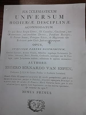 Immagine del venditore per JUS ECCLESIASTICUM UNIVERSUM HODIERNAE DISCIPLINAE ACCOMMODATUM. Ex ipsis Sacrae Scripturae Litteris, SS. Canonibus, Conciliorum, tum Oecumenicorum tum Synodalium Decretis. OPUS IN QUINQUE PARTES DISTRIBUTUM. Secunda Editio Hispana venduto da Libreria Jimenez (Libreria A&M Jimenez)