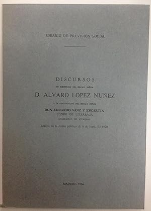 Bild des Verkufers fr IDEARIO DE PREVISION SOCIAL. Discurso ledo en la Real Academia de Ciencias Morales y Polticas y contestacin de D. Eduardo Sanz y Escartn, Conde de Lizarraga zum Verkauf von Libreria Jimenez (Libreria A&M Jimenez)