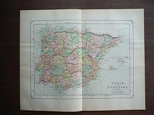 Bild des Verkufers fr Johnson's Map of Spain and Portugal - Original (1895) zum Verkauf von Imperial Books and Collectibles