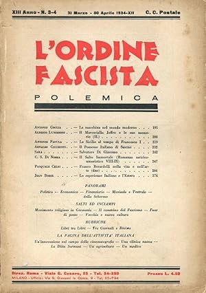 L'ORDINE FASCISTA (Polemica) - 1934 - rivista mensile di cultura, politica, finanza - diretta da ...