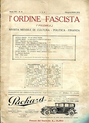 L'ORDINE FASCISTA (Polemica) - 1929 - rivista mensile di cultura, politica, finanza - diretta da ...
