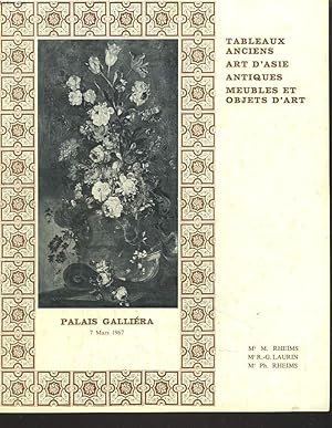 Imagen del vendedor de TABLEAUX ANCIENS, ART D'ASIE, ANTIQUES, MEUBLES ET OBJETS D'ART. VENTE LE 7 MARS 1967. a la venta por Le-Livre