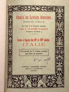 CHOIX DE LIVRES ANCIENS rares et curieux en vente a' le Libraire Ancienne LEO S. OLSCHKI, FLORENC...